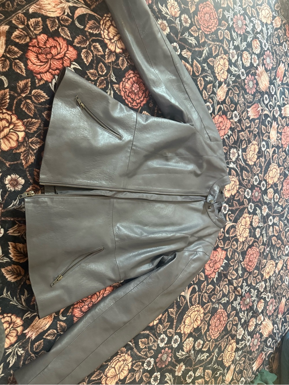 Colleen Lopez Charcoal Gray Leather Zip Jacket
